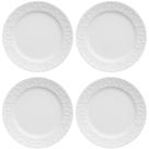 4 Pratos de Sobremesa Porcelana Relevo Tassel Germer 20,5cm Redondo Branco