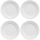 4 Pratos de Sobremesa Porcelana Relevo Tassel Germer 20,5cm Redondo Branco