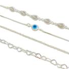 4 Pulseira 17cm Olho Grego Zirconia Coração Prata Lei 925
