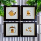 4 Quadros Decorativos Cantinho Café e 3 Ganchos de parede