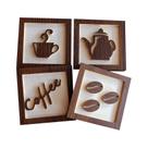 4 Quadros Decorativos Cantinho do Café MDF Relevo