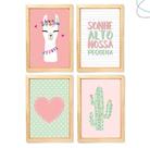4 Quadros Decorativos Infantil Lhama e Coração com moldura 4 Quadros Decorativos Infantil Lhama e Coração com moldura