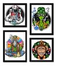 4 Quadros Para Tabacaria Artes Macaco Hippie Astronauta Et