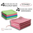 4 Sacos de Chão Xadrez Vermelho Trama Fechada + 4 Panos de Microfibra Multiuso 55x35cm