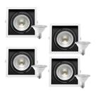 4 Spot Embutir Quadrado Recuo PAR30 + 1 Lâmpada LED 10W 6500K E27