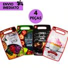 4 Tabuas de Corte Plástica Carne Legumes Frutas Estampada Decorada Resistente Multiuso Cozinha