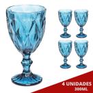 4 Taças de Vidro Diamond Azul Água Suco 300ML Tendência