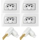 4 Tomada Movel Embutir 3 Pinos 10a Branco + 2 Plug Macho 3 Pinos 10a 90 Graus