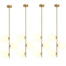4 x Luminárias 82cm Pendente 3 Globos Vidro Jabuticaba Metal Dourado Teto Gimpo 4xKJDD-E-072-GOLD