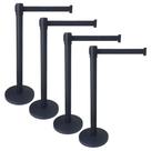4 X Pedestal Organizador Separador de Fila Preto Com Fita Retrátil Preta