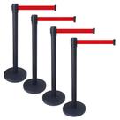 4 X Pedestal Organizador Separador de Fila Preto Com Fita Retrátil Vermelha 4 X Pedestal Organizador Separador de Fila Preto Com Fita Retrátil Vermelha