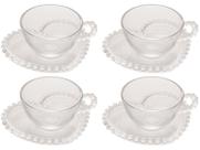 4 Xícaras de 180ml com Pires de Coração Cristal Pearl Wolff 4 Xícaras de 180ml com Pires de Coração Cristal Pearl Wolff