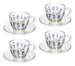 4 Xícaras De Café C/ Pires Lavanda Hand Painting 80 Ml Lyor