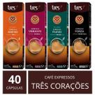 40 Cápsulas Mix Três Corações Variados: Cappuccino Café Chás