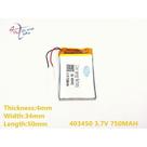 403450 2 Fios 3,7v 750mah 4mmx 34mmx 50mm