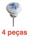 (4pçs) Puxador Porcelana Floral Azul Moveis 35mm 85-06