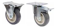(4pçs) Rodizio Placa 4pol. R412 Bp Pvc Anti Risco (2 Fixo + 2 Giratorio Freio) 65kg Por Roda