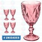 4UNI Taça Diamante Copos Vidro Lilás 300ml Suco Vinho Água
