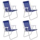 4x Cadeiras de Praia Piscina Camping Pescaria Suporta ate 110kg Alta Lazy Alumínio Azul Marinho Bel