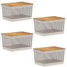 4x Cesto 20L Organizador OU Grid Bege com Tampa de Bambu