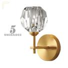 5 Arandela Dourada Cristal Transparente Sala Lup60