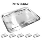 5 Bandejas Inox Rasa Retangular 30 X 40 Servir - Kit 5 Peças