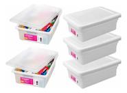5 Caixa Organizadora 11L Plastico Branco Multiuso Com Tampa Sanremo