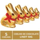 5 Coelhos de Chocolate, Lindt Gold Bunny, Páscoa, 50g