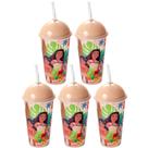 5 Copos para Suco e Refrigerante 500ml com Canudo da Moana 5 Copos para Suco e Refrigerante 500ml com Canudo da Moana