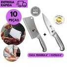 5-Cutelo + 5 Facas 6" Aço Inox Inteiriço Profissional Cozinha Açougue Kit Premium p/ Churrasco