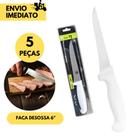 5 Facas de Desossa p/ Corte 6 Polegadas Profissional Inox Cabo Branco Ideal p/ Açougue Mercados Frig