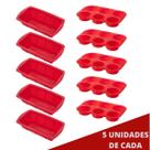 5 Kit Forma Silicone Resistente p/ Cupcakes e Pães Sortida