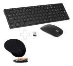 5 Kit Teclado E Mouse S/ Fio Wireless Abnt2 + Mousepad Preto