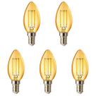 5 Lâmpada Filamento LED Modelo Vela Retrô E14 2W 110V Âmbar
