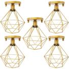 5 Lustres Teto Plafon Industrial Aramado Diamante Retrô Luminária Sobrepor Vintage Agp Ilumini