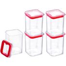 5 Mini Pote Empilhável 160ml Hermético Porta Tempero Sementes Granulados Itens de Costura Vermelho