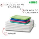 5 panos de chão brancos alvejados duplo + 3 panos de microfibra pia 35x55cm