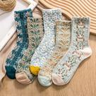 5 Pares de Meias Femininas Estilo Retro Finas Personalizadas De Algodão De Renda