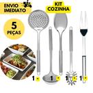 5 Peças Utensílios para Cozinha em Inox Concha, Colher de Arroz, Pegador de Massas, Escumadeira, Gar
