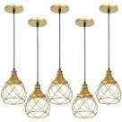 5 Pendente Aramado Esfera Balonê Dourado Lustre Luminária Teto Regulável Sala Cozinha Industrial Agp