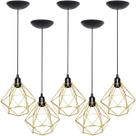 5 Pendentes Aramado Diamante Luminária Lustre P Teto Retrô Vintage Industrial Balcão Dourado