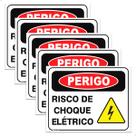 5 Placas Perigo Risco de Choque Elétrico 24,5 x 19,5 Atenção