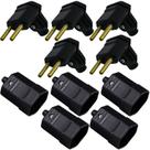5 Plug Plugue Macho 2 Pinos 10a 90 Graus + 5 Tomada Femea 2 Pinos 10a Preto Margirius