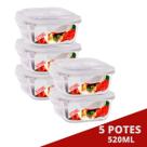 5 Pote de Vidro Hermetico Quadradao 520ML Marmita Forno Airfryer