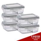 5 Pote Retangular 1040ML c/ Divisória e Tampa Marmita Lancheira