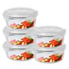 5 Potes Hermetico 620ml Redondo Vidro Microondas Multiuso