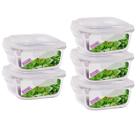 5 Potes Hermetico 800ml Quadrado Vidro Microondas Grande