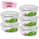 5 Potes Hermetico Redondo Vidro Microondas Multiuso 620ml
