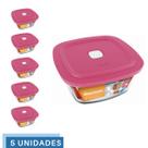 5 Potes Vidro Facilita Quadrado Marmita 300Ml Marinex