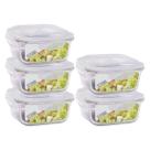 5 Potes Vidro Quadrado 320ml Tampa Hermética Pequeno Papinha